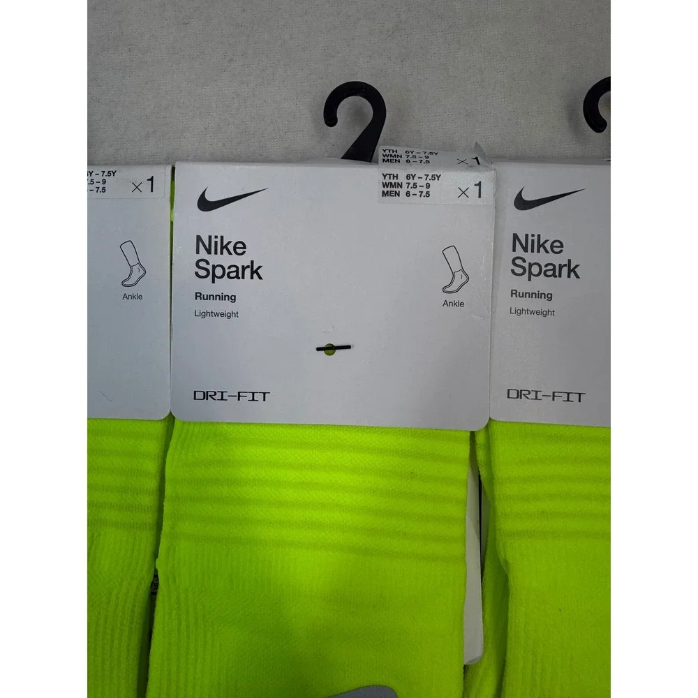 3 Nike Spark Lightweight Running Ankle Socks Volt Neon Yellow M 6-7.5 W 7.5-9